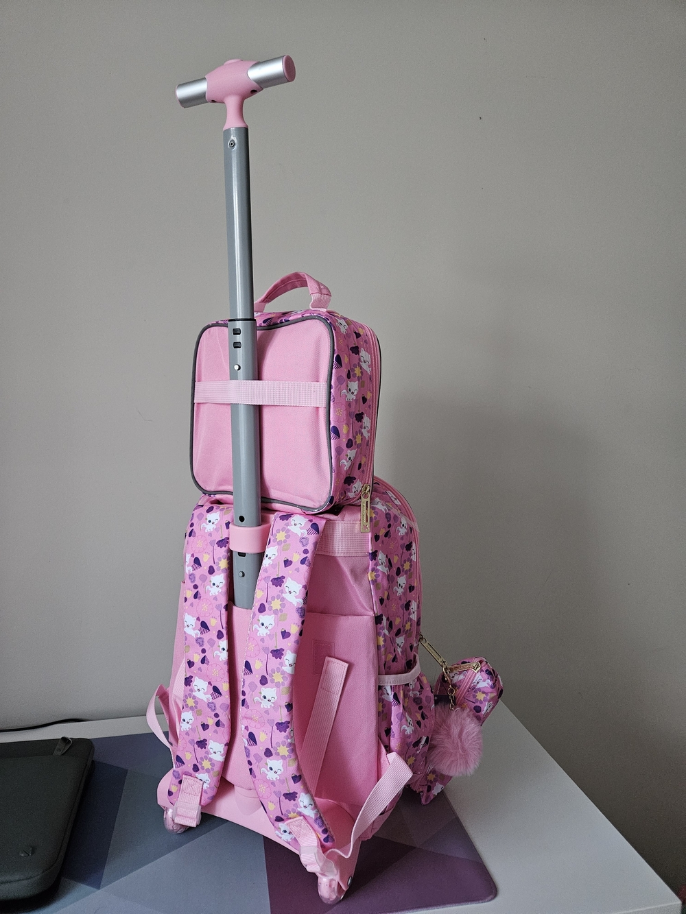 3pc Girls Rolling Backpack Set - Flip Sequin Cat School Bag, Lunch Box & Pencil - Picture 6 of 17